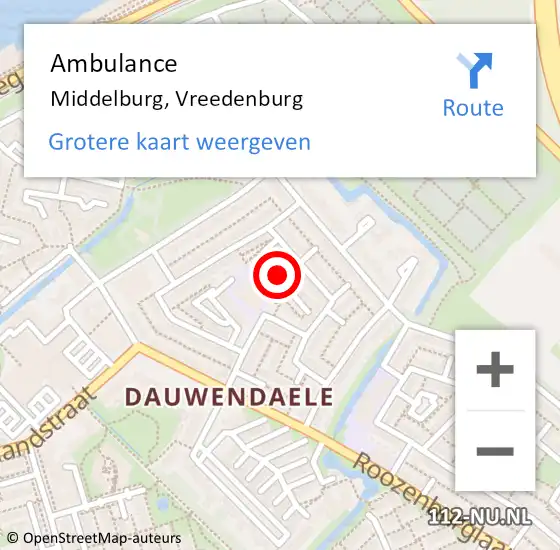 Locatie op kaart van de 112 melding: Ambulance Middelburg, Vreedenburg op 8 juli 2016 12:35