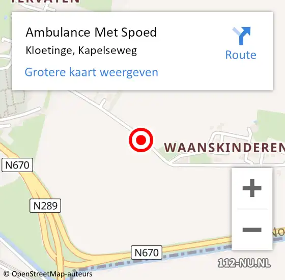 Locatie op kaart van de 112 melding: Ambulance Met Spoed Naar Kloetinge, Kapelseweg op 8 juli 2016 12:49