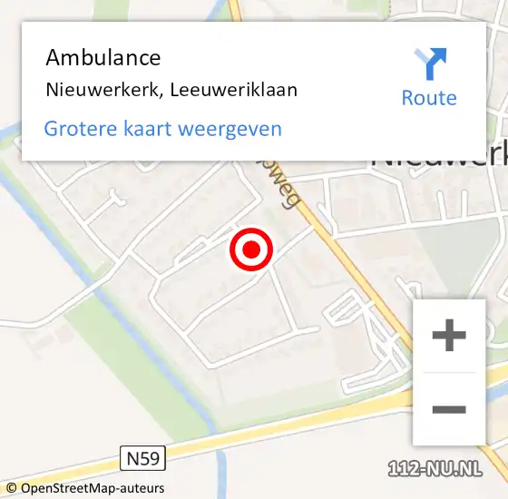 Locatie op kaart van de 112 melding: Ambulance Nieuwerkerk, Leeuweriklaan op 8 juli 2016 13:53