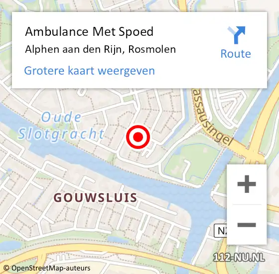 Locatie op kaart van de 112 melding: Ambulance Met Spoed Naar Alphen aan den Rijn, Rosmolen op 8 juli 2016 14:29