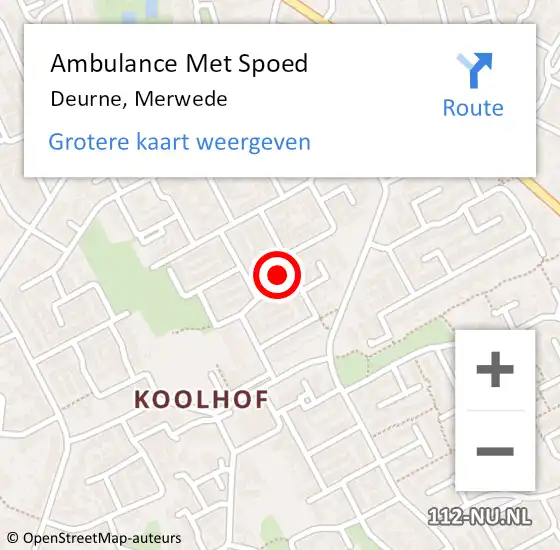 Locatie op kaart van de 112 melding: Ambulance Met Spoed Naar Deurne, Merwede op 8 juli 2016 15:06