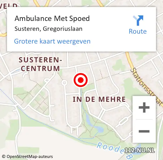 Locatie op kaart van de 112 melding: Ambulance Met Spoed Naar Susteren, Gregoriuslaan op 8 juli 2016 15:18