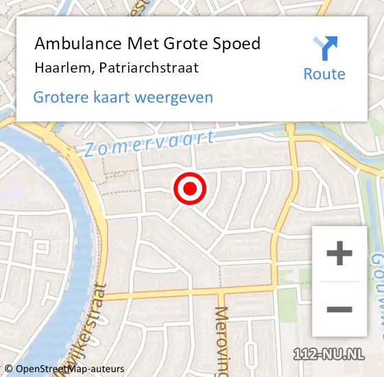 Locatie op kaart van de 112 melding: Ambulance Met Grote Spoed Naar Haarlem, Patriarchstraat op 8 juli 2016 15:54