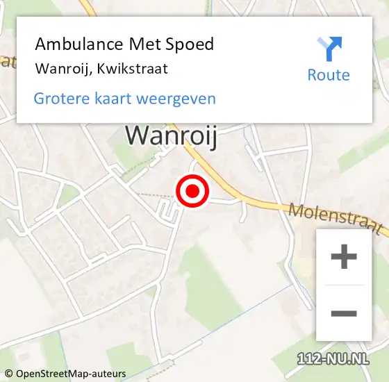 Locatie op kaart van de 112 melding: Ambulance Met Spoed Naar Wanroij, Kwikstraat op 8 juli 2016 16:21