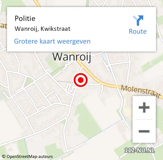 Locatie op kaart van de 112 melding: Politie Wanroij, Kwikstraat op 8 juli 2016 16:22