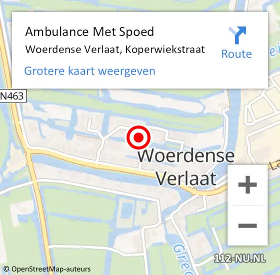 Locatie op kaart van de 112 melding: Ambulance Met Spoed Naar Woerdense Verlaat, Koperwiekstraat op 8 juli 2016 16:23