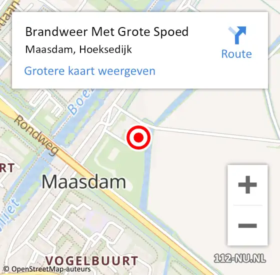 Locatie op kaart van de 112 melding: Brandweer Met Grote Spoed Naar Maasdam, Hoeksedijk op 8 juli 2016 16:38