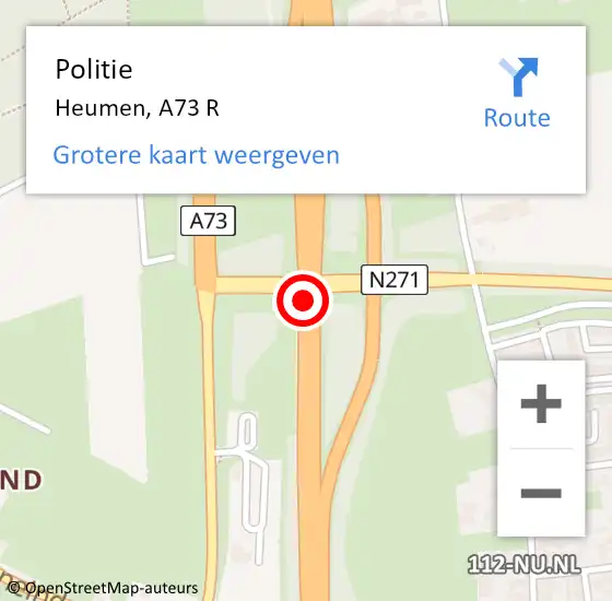 Locatie op kaart van de 112 melding: Politie Heumen, A73 R op 8 juli 2016 16:46