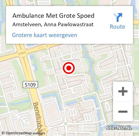 Locatie op kaart van de 112 melding: Ambulance Met Grote Spoed Naar Amstelveen, Anna Pawlowastraat op 8 juli 2016 18:31