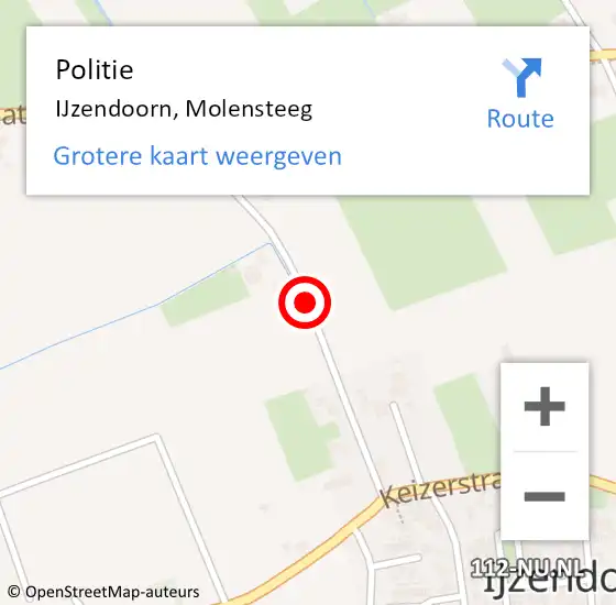 Locatie op kaart van de 112 melding: Politie IJzendoorn, Molensteeg op 8 juli 2016 20:15