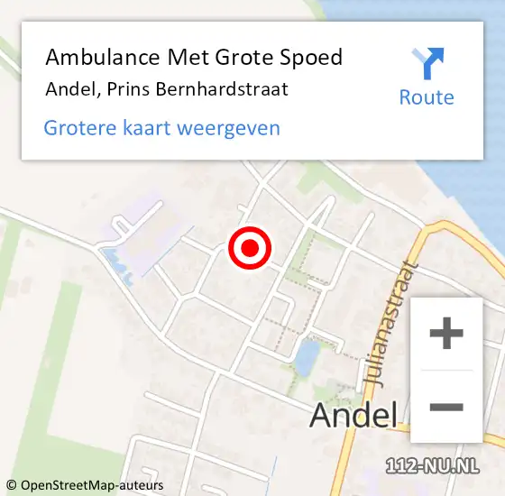 Locatie op kaart van de 112 melding: Ambulance Met Grote Spoed Naar Andel, Prins Bernhardstraat op 9 juli 2016 01:05