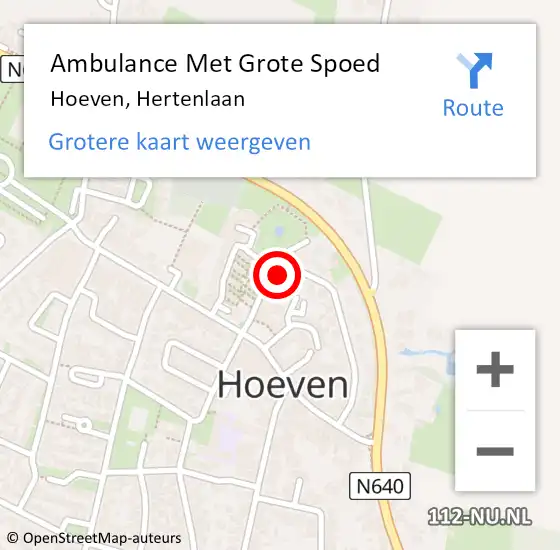 Locatie op kaart van de 112 melding: Ambulance Met Grote Spoed Naar Hoeven, Hertenlaan op 9 juli 2016 03:15