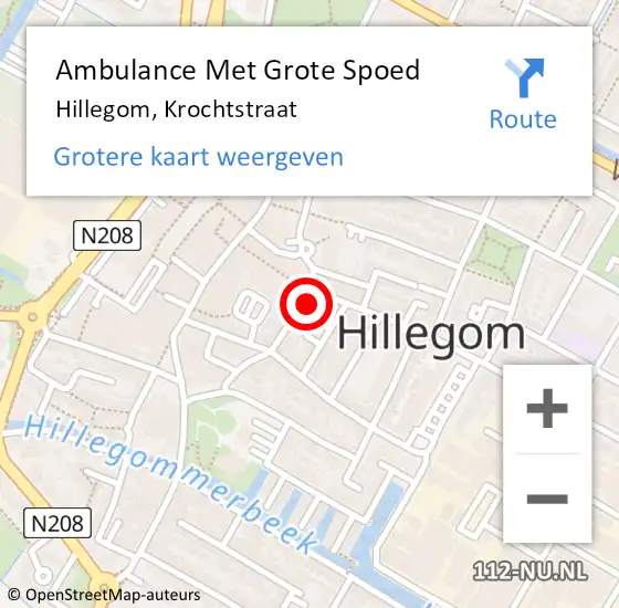 Locatie op kaart van de 112 melding: Ambulance Met Grote Spoed Naar Hillegom, Krochtstraat op 9 juli 2016 08:43