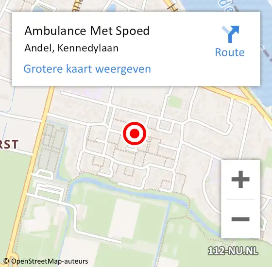 Locatie op kaart van de 112 melding: Ambulance Met Spoed Naar Andel, Kennedylaan op 9 juli 2016 08:46