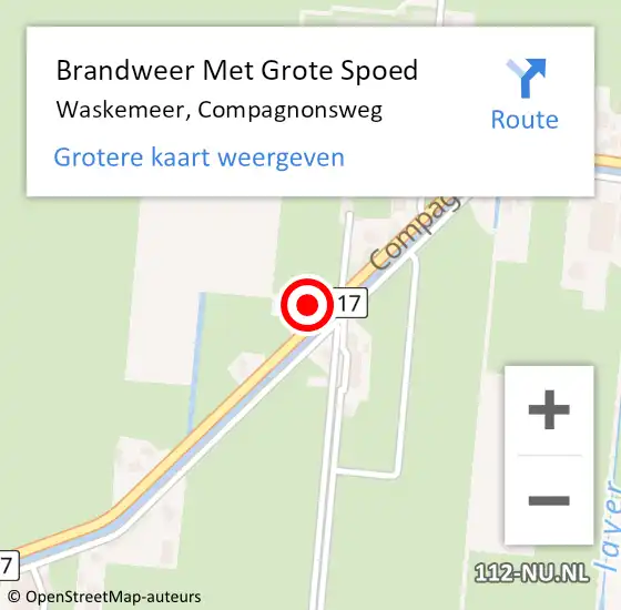 Locatie op kaart van de 112 melding: Brandweer Met Grote Spoed Naar Waskemeer, Compagnonsweg op 9 juli 2016 11:05