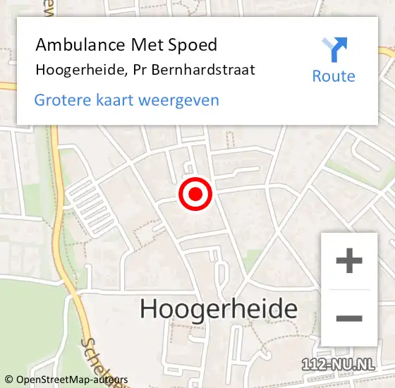 Locatie op kaart van de 112 melding: Ambulance Met Spoed Naar Hoogerheide, Pr Bernhardstraat op 9 juli 2016 12:17