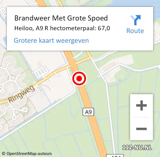 Locatie op kaart van de 112 melding: Brandweer Met Grote Spoed Naar Heiloo, A9 R hectometerpaal: 67,0 op 9 juli 2016 12:36