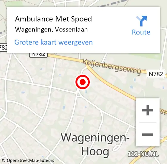 Locatie op kaart van de 112 melding: Ambulance Met Spoed Naar Wageningen, Vossenlaan op 9 juli 2016 14:17