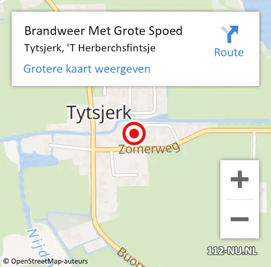 Locatie op kaart van de 112 melding: Brandweer Met Grote Spoed Naar Tytsjerk, 'T Herberchsfintsje op 9 juli 2016 14:34