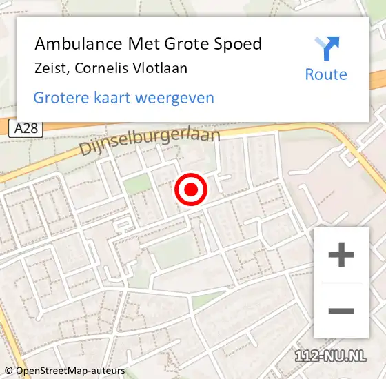 Locatie op kaart van de 112 melding: Ambulance Met Grote Spoed Naar Zeist, Cornelis Vlotlaan op 9 juli 2016 15:17