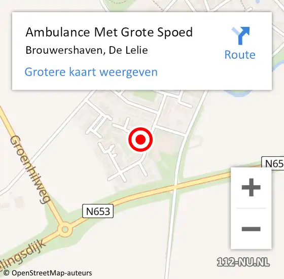 Locatie op kaart van de 112 melding: Ambulance Met Grote Spoed Naar Brouwershaven, De Lelie op 9 juli 2016 15:37