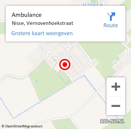 Locatie op kaart van de 112 melding: Ambulance Nisse, Vernovenhoekstraat op 9 juli 2016 16:31