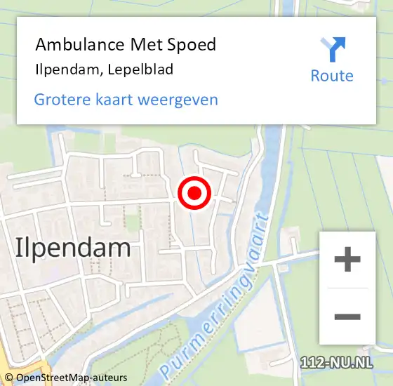 Locatie op kaart van de 112 melding: Ambulance Met Spoed Naar Ilpendam, Lepelblad op 9 juli 2016 16:46