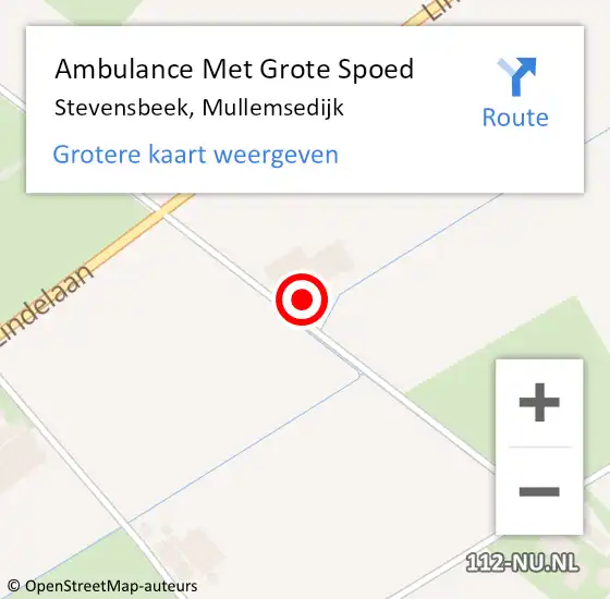 Locatie op kaart van de 112 melding: Ambulance Met Grote Spoed Naar Stevensbeek, Mullemsedijk op 9 juli 2016 16:48