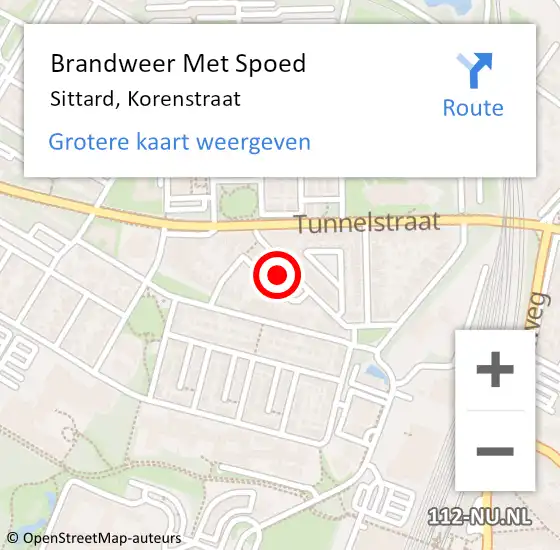 Locatie op kaart van de 112 melding: Brandweer Met Spoed Naar Sittard, Korenstraat op 9 juli 2016 16:58