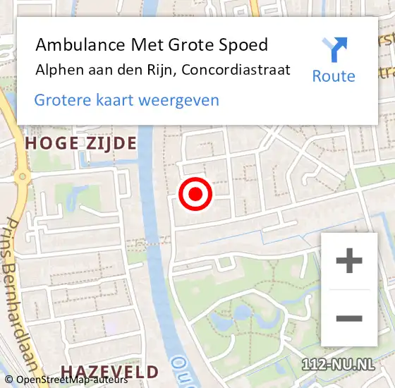Locatie op kaart van de 112 melding: Ambulance Met Grote Spoed Naar Alphen aan den Rijn, Concordiastraat op 9 juli 2016 17:25