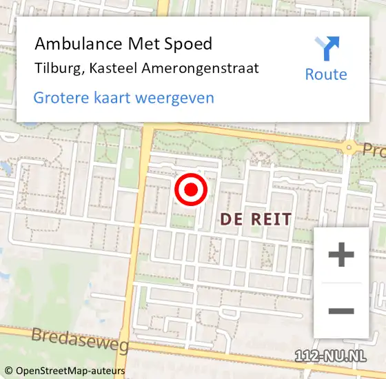 Locatie op kaart van de 112 melding: Ambulance Met Spoed Naar Tilburg, Kasteel Amerongenstraat op 9 juli 2016 17:28