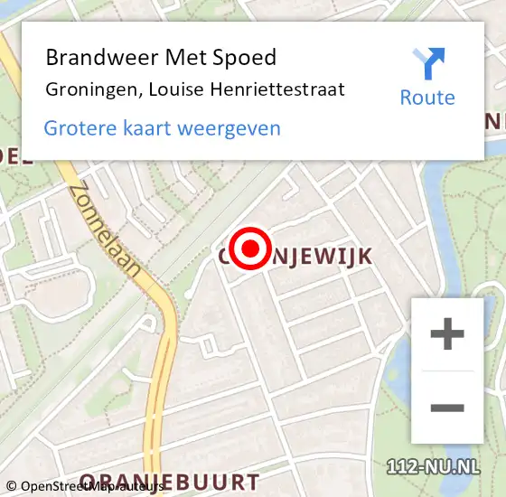 Locatie op kaart van de 112 melding: Brandweer Met Spoed Naar Groningen, Louise Henriettestraat op 9 juli 2016 17:42