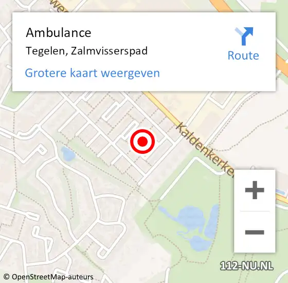 Locatie op kaart van de 112 melding: Ambulance Tegelen, Zalmvisserspad op 9 juli 2016 18:06