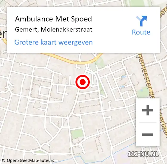 Locatie op kaart van de 112 melding: Ambulance Met Spoed Naar Gemert, Molenakkerstraat op 9 juli 2016 18:33