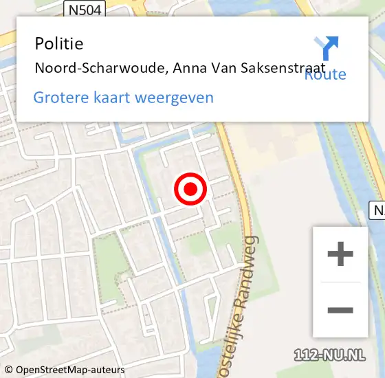 Locatie op kaart van de 112 melding: Politie Noord-Scharwoude, Anna Van Saksenstraat op 9 juli 2016 19:24