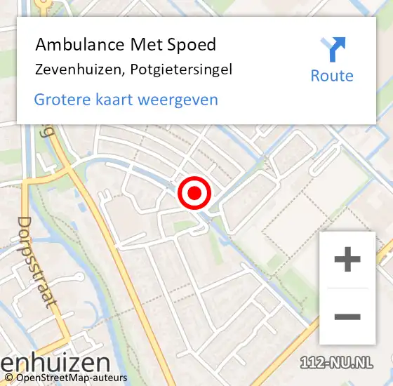 Locatie op kaart van de 112 melding: Ambulance Met Spoed Naar Zevenhuizen, Potgietersingel op 9 juli 2016 19:42