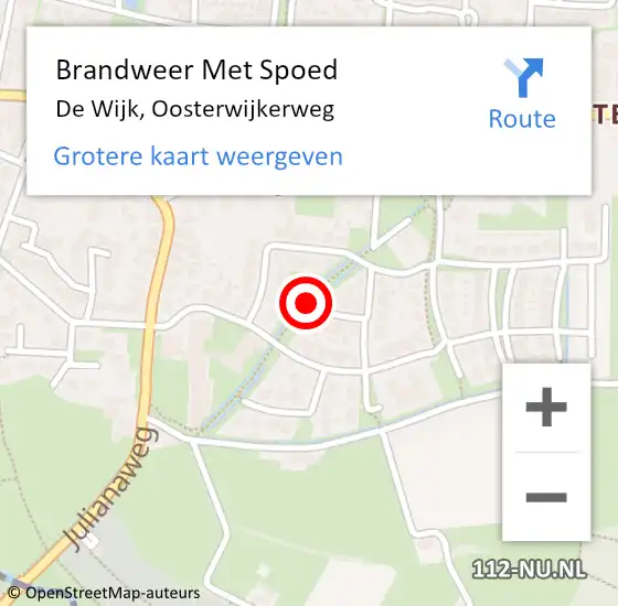 Locatie op kaart van de 112 melding: Brandweer Met Spoed Naar De Wijk, Oosterwijkerweg op 9 juli 2016 19:56