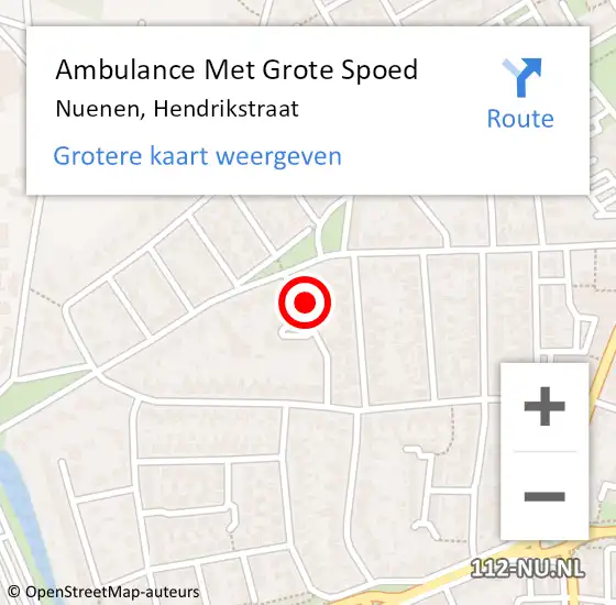 Locatie op kaart van de 112 melding: Ambulance Met Grote Spoed Naar Nuenen, Hendrikstraat op 9 juli 2016 20:09