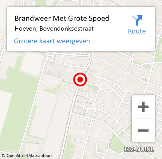 Locatie op kaart van de 112 melding: Brandweer Met Grote Spoed Naar Hoeven, Bovendonksestraat op 9 juli 2016 20:41