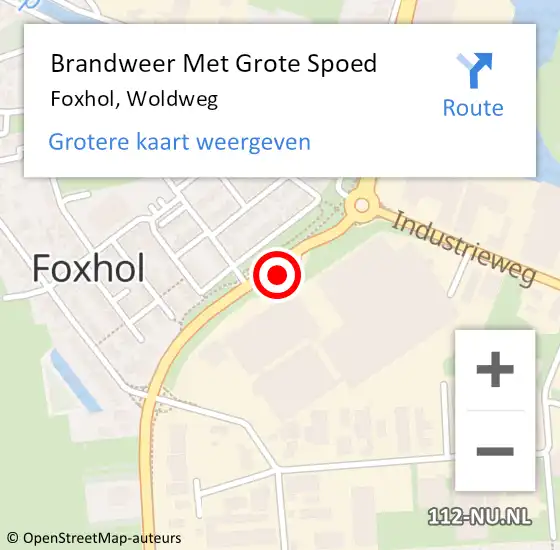 Locatie op kaart van de 112 melding: Brandweer Met Grote Spoed Naar Foxhol, Woldweg op 9 juli 2016 20:57