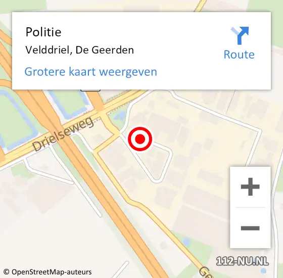 Locatie op kaart van de 112 melding: Politie Velddriel, De Geerden op 9 juli 2016 21:17