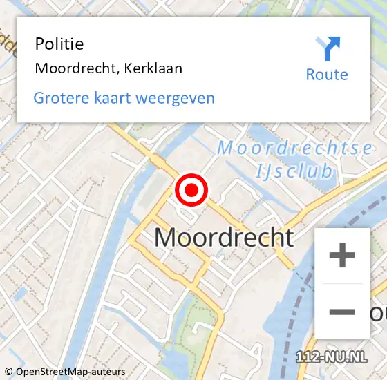 Locatie op kaart van de 112 melding: Politie Moordrecht, Kerklaan op 9 juli 2016 21:29