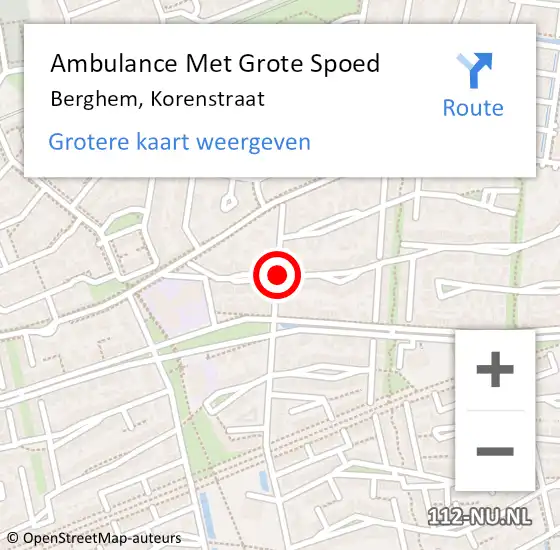 Locatie op kaart van de 112 melding: Ambulance Met Grote Spoed Naar Berghem, Korenstraat op 9 juli 2016 23:03