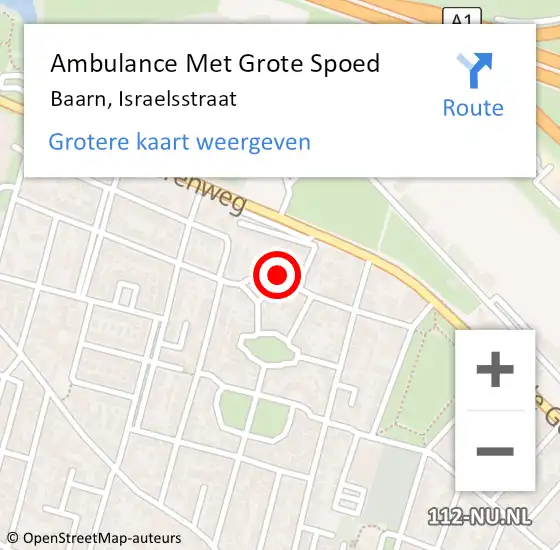 Locatie op kaart van de 112 melding: Ambulance Met Grote Spoed Naar Baarn, Israelsstraat op 10 juli 2016 00:03