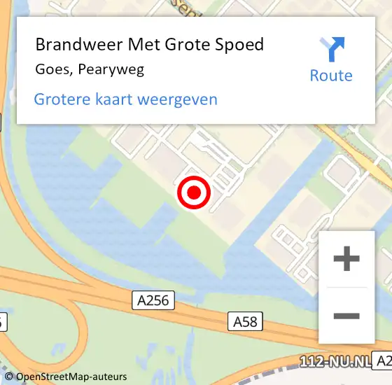 Locatie op kaart van de 112 melding: Brandweer Met Grote Spoed Naar Goes, Pearyweg op 10 juli 2016 00:55