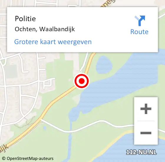 Locatie op kaart van de 112 melding: Politie Ochten, Waalbandijk op 10 juli 2016 01:48