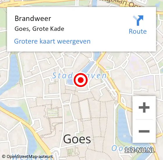 Locatie op kaart van de 112 melding: Brandweer Goes, Grote Kade op 10 juli 2016 01:50