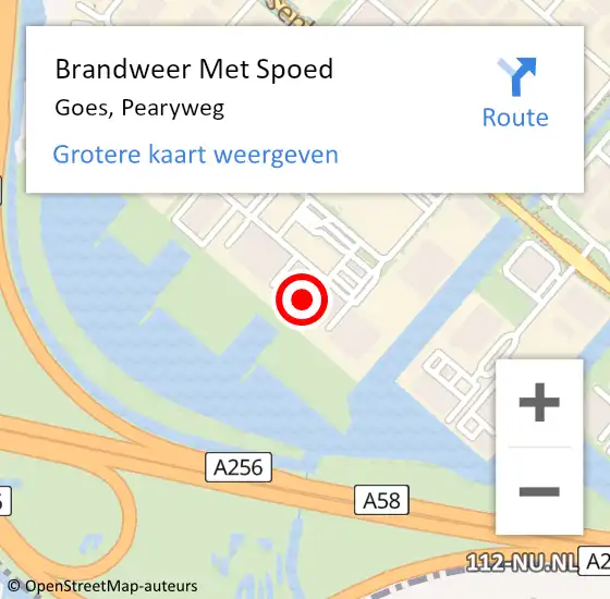 Locatie op kaart van de 112 melding: Brandweer Met Spoed Naar Goes, Pearyweg op 10 juli 2016 02:55