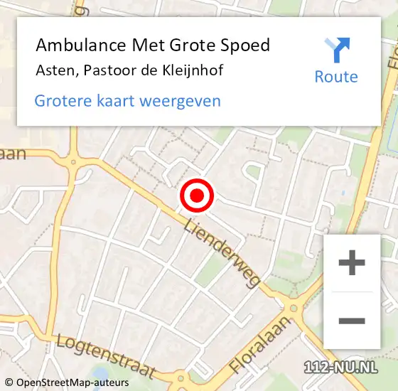 Locatie op kaart van de 112 melding: Ambulance Met Grote Spoed Naar Asten, Pastoor de Kleijnhof op 10 juli 2016 03:30