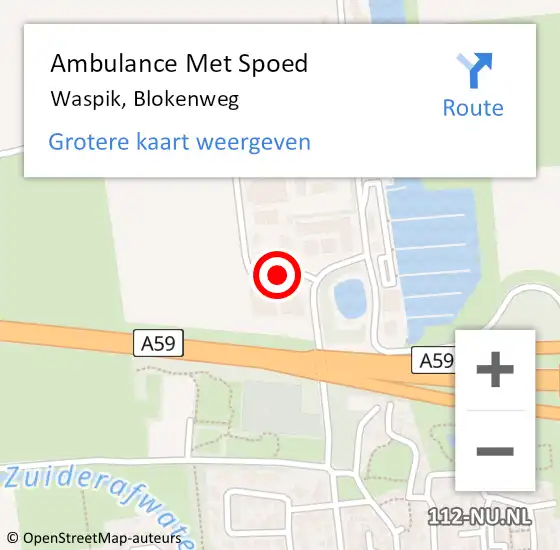 Locatie op kaart van de 112 melding: Ambulance Met Spoed Naar Waspik, Blokenweg op 10 juli 2016 09:40